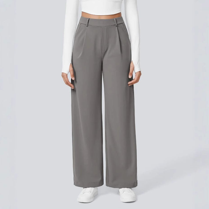 Women's Wide High-Waist Palazzo Pants with Pleats and Side Pockets Mune Fashion