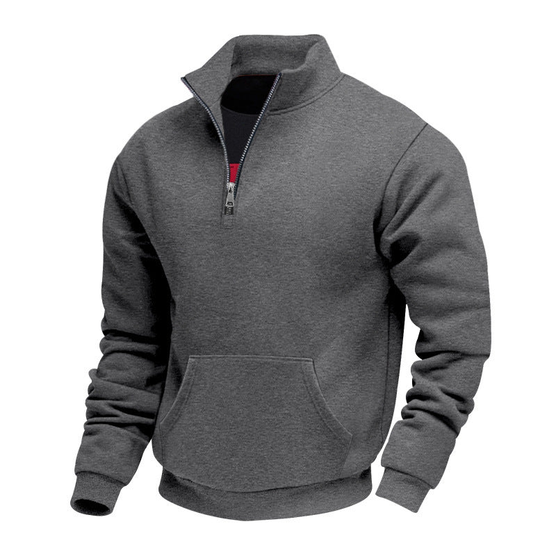 Men's Half-Zip Sweatshirt with Stand-Up Collar, Kangaroo Pocket and Ribbed Cuffs Mune Fashion