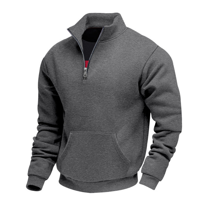 Men's Half-Zip Sweatshirt with Stand-Up Collar, Kangaroo Pocket and Ribbed Cuffs Mune Fashion