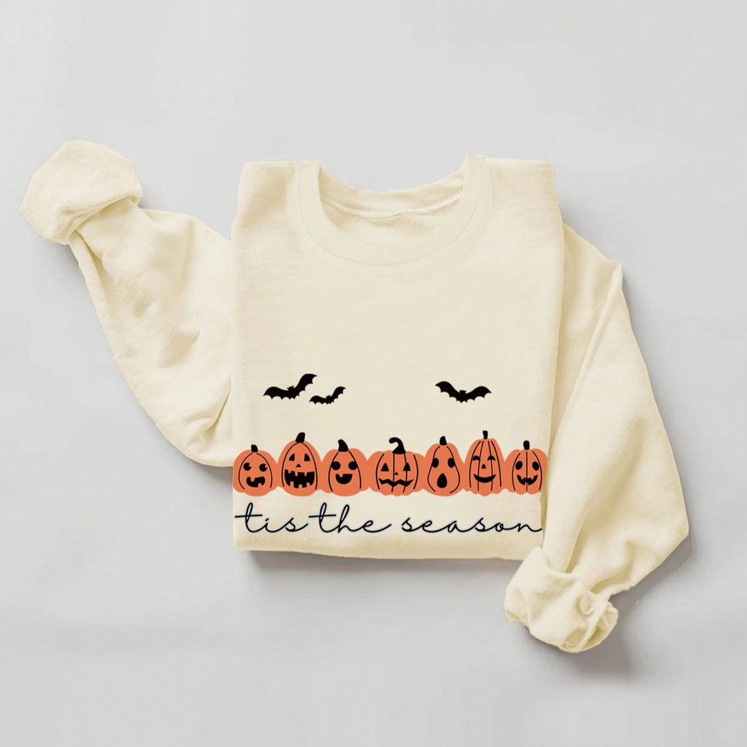 Women's Oversized Sweatshirt with Halloween Pumpkin Print and Round Neck