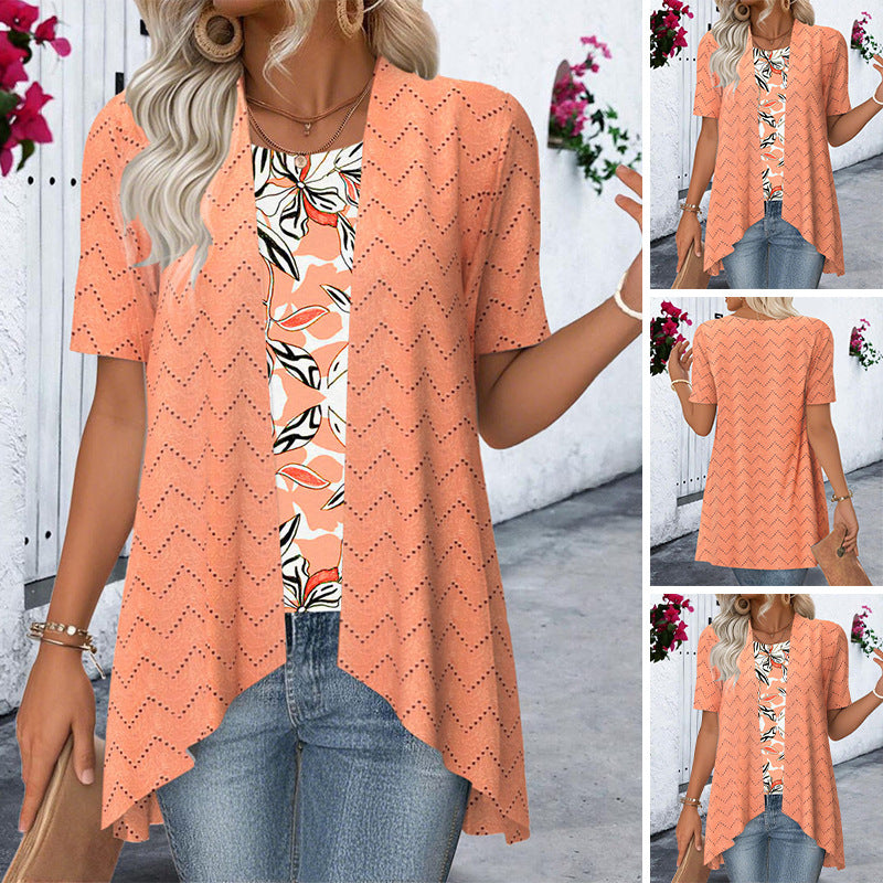 Women's Ajour knit cardigan with asymmetrical pointed hem and short sleeves Mune Fashion