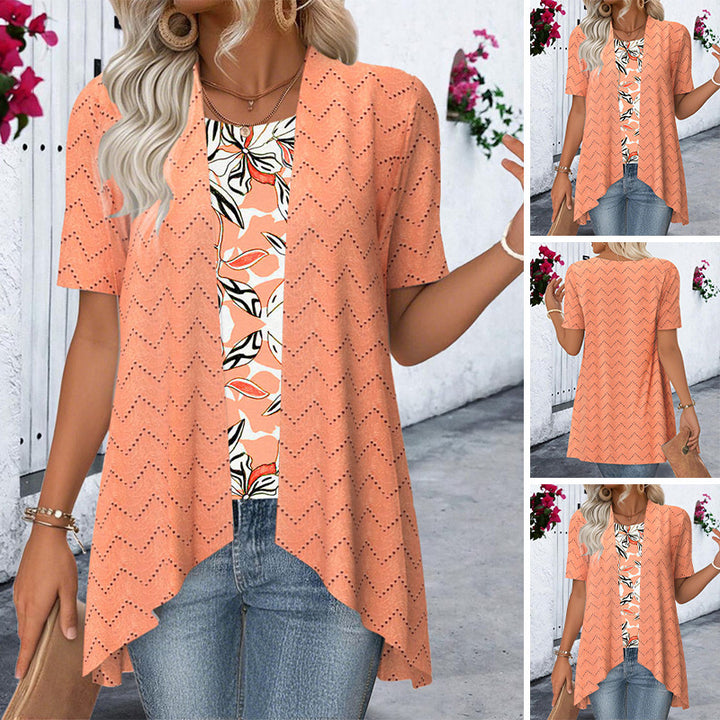 Women's Ajour knit cardigan with asymmetrical pointed hem and short sleeves Mune Fashion