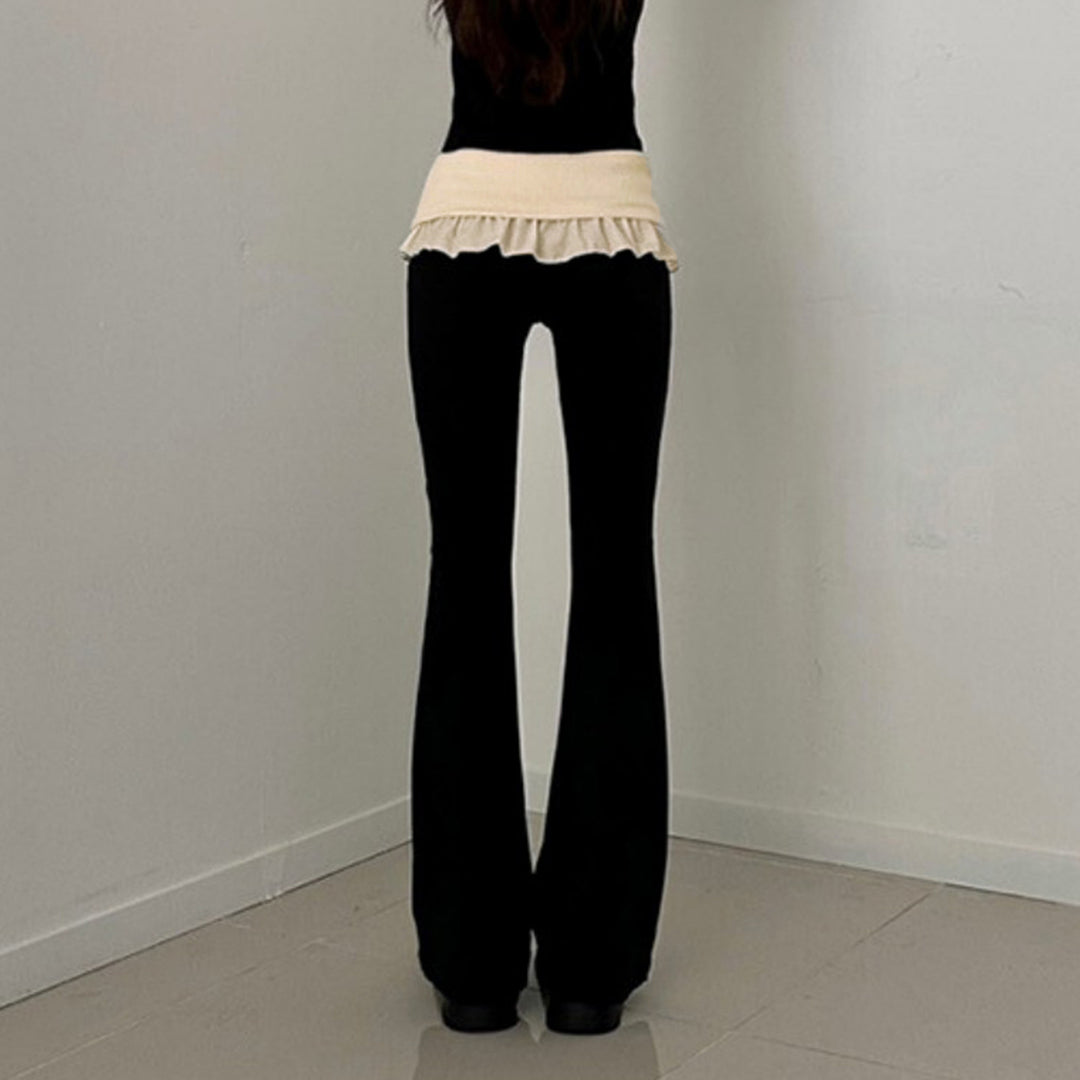 Women's tailored high-waist flared pants with decorative tape, belt loops, and flared leg Mune Fashion