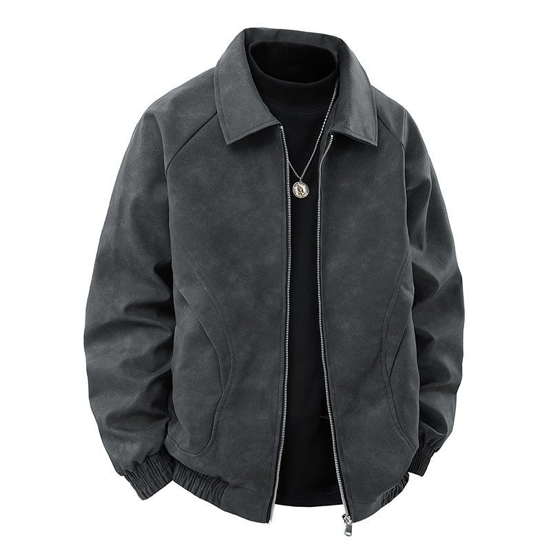 Men's suede look zip jacket in retro bomber style with Kent collar and elastic hem Mune Fashion