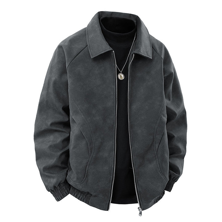 Men's suede look zip jacket in retro bomber style with Kent collar and elastic hem Mune Fashion