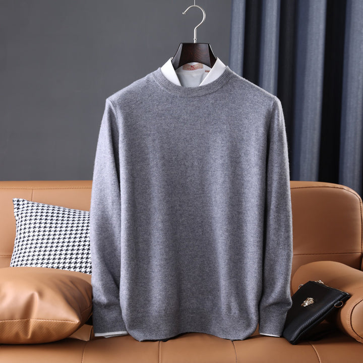 Men's Slim Fit Round Neck Sweater made of fine Cashmere Blend with subtle Rib Edge