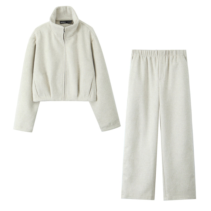 Women Boxy Fleece Jacket with Stand-up Collar and Concealed Zipper Mune Fashion
