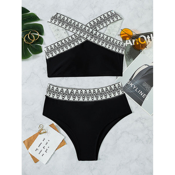 Women high-waisted bikini set with elegant cross-back design Mune Fashion