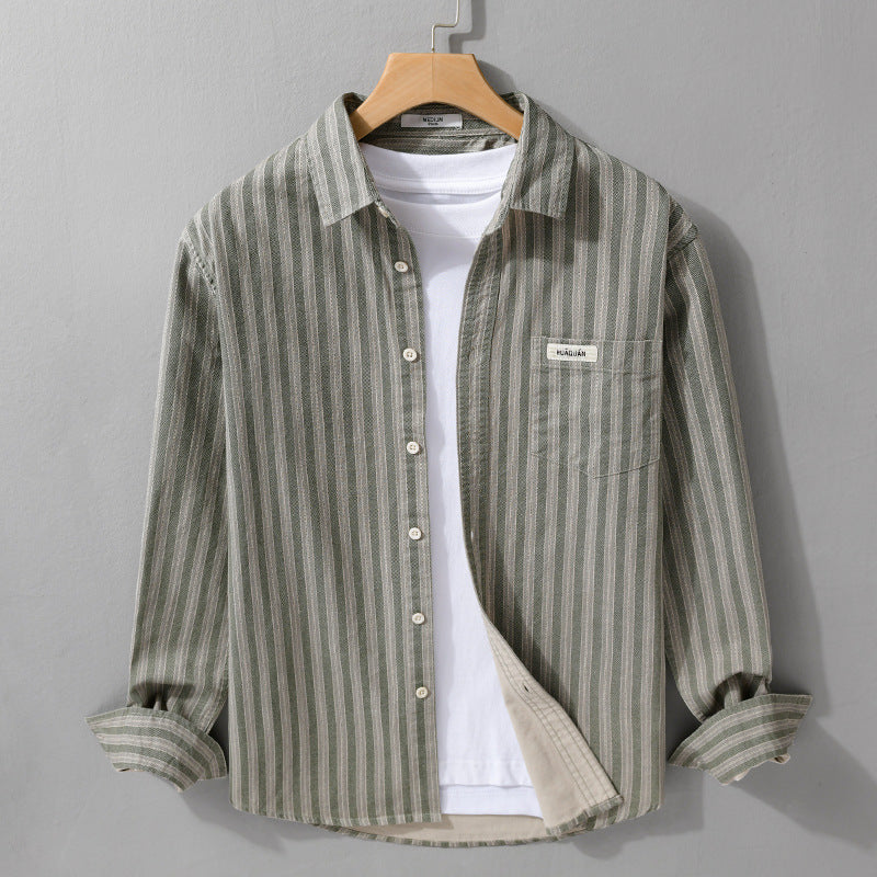 Men's Casual Striped Shirt in Overshirt Style with Kent Collar Mune Fashion