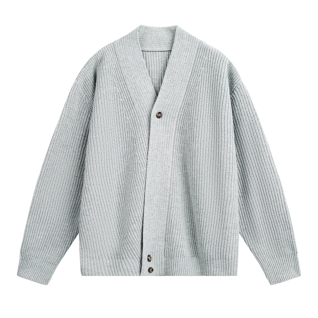 Unisex Oversize Chunky Knit Cardigan with Shawl Collar, Ribbed Structure and Asymmetric Button Placket Mune Fashion