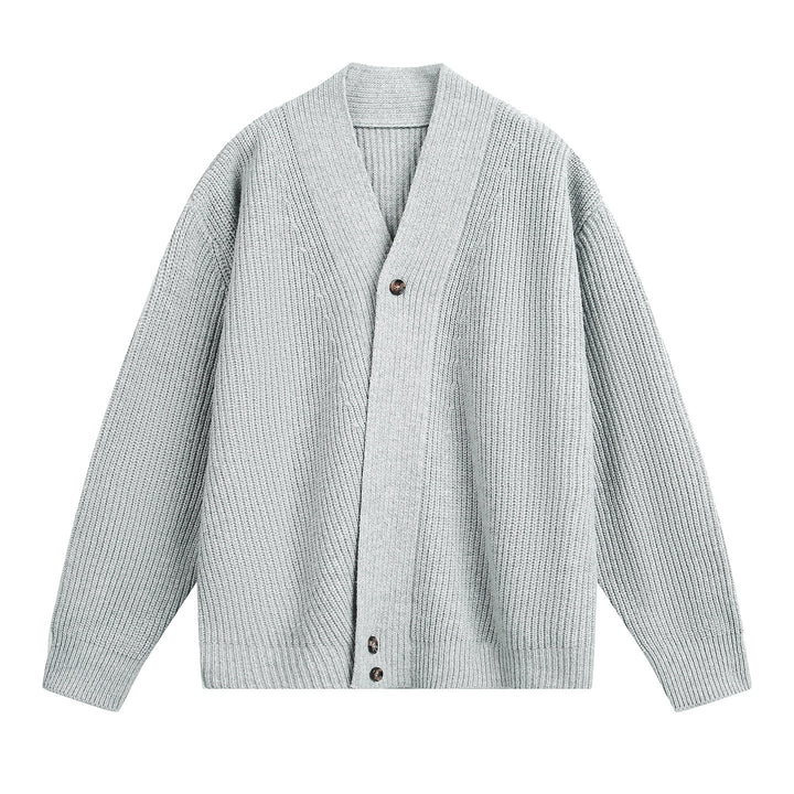 Unisex Oversize Chunky Knit Cardigan with Shawl Collar, Ribbed Structure and Asymmetric Button Placket Mune Fashion