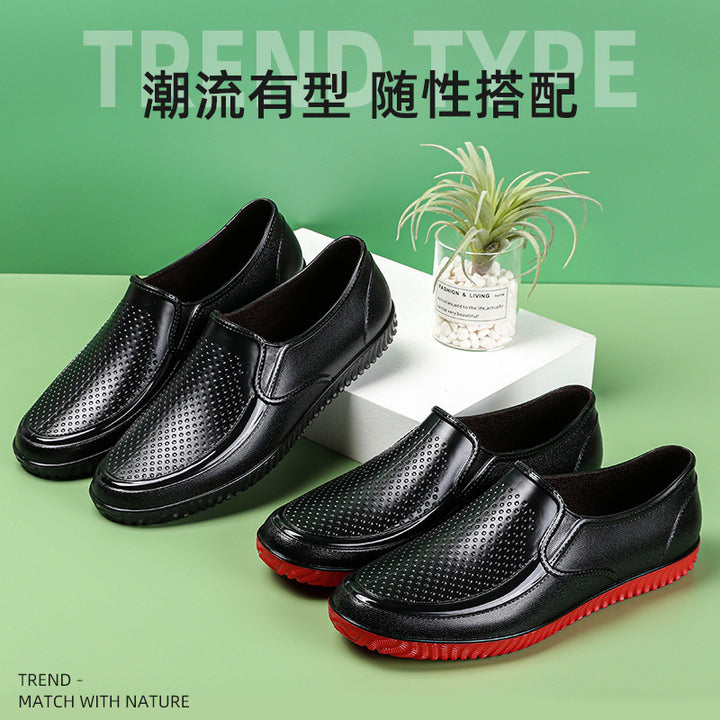 Men's Elegant Perforated Slip-On Half Shoes with Non-Slip Tread Sole Mune Fashion