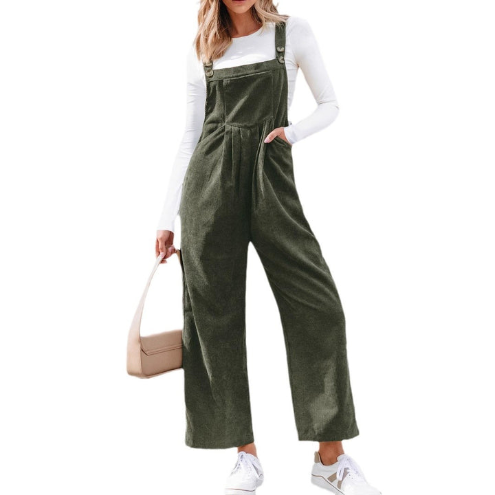 Women's Casual Corduroy Overall Pants with Wide Leg & Adjustable Straps Mune Fashion