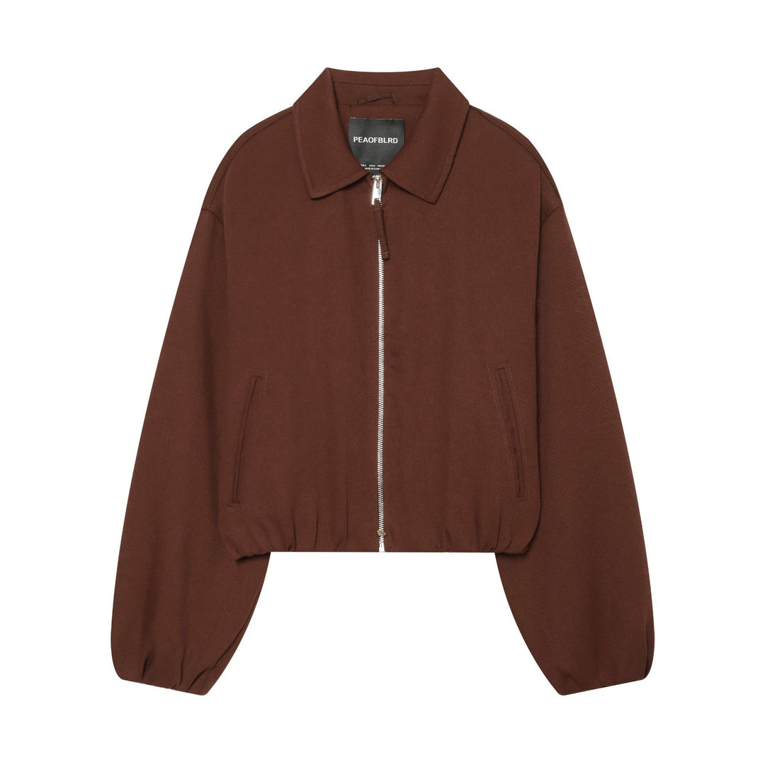 Women 80+ Cropped Blouson Jacket with Shirt Collar, Full-Zip and Elastic Hem Mune Fashion