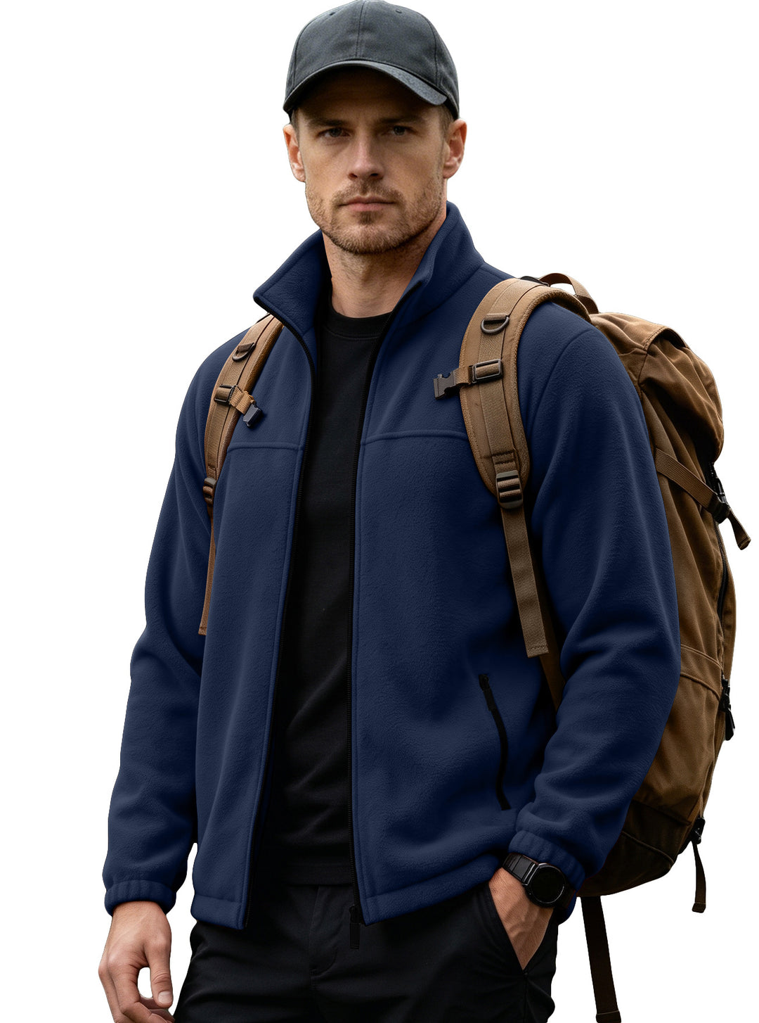 Men's Lightweight Outdoor Fleece Jacket with Stand-Up Collar and Zipper Pockets Mune Fashion