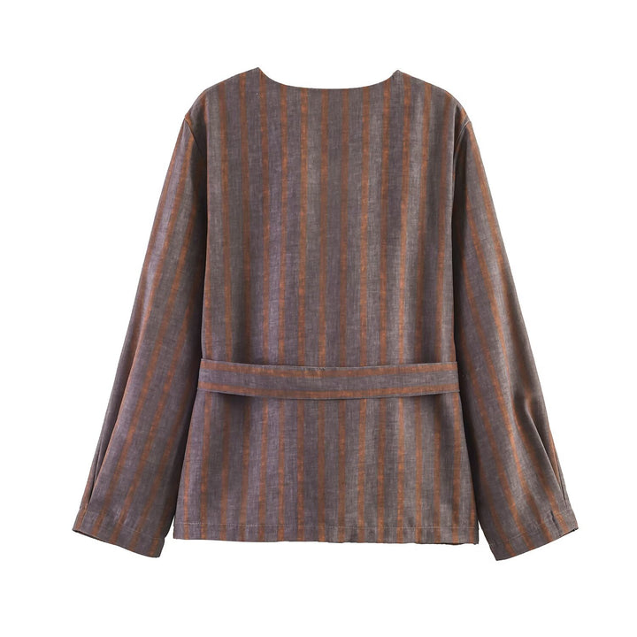 Women's Striped Linen Kimono with Ties Mune Fashion