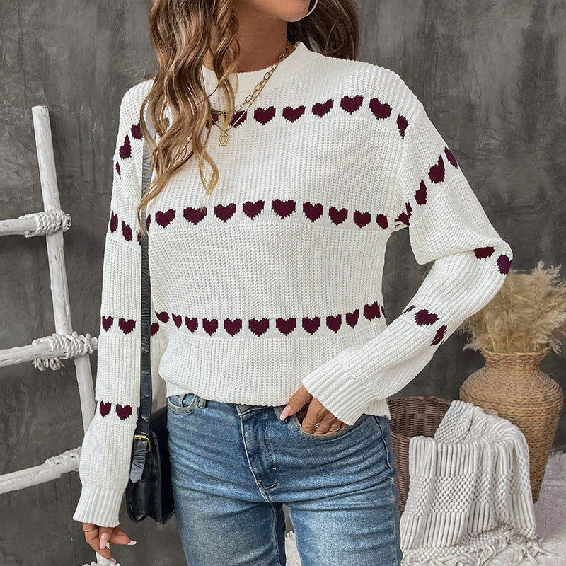 Women's Cozy Knit Sweater with Heart Pattern Mune Fashion