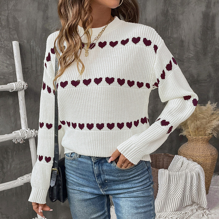 Women's Cozy Knit Sweater with Heart Pattern Mune Fashion