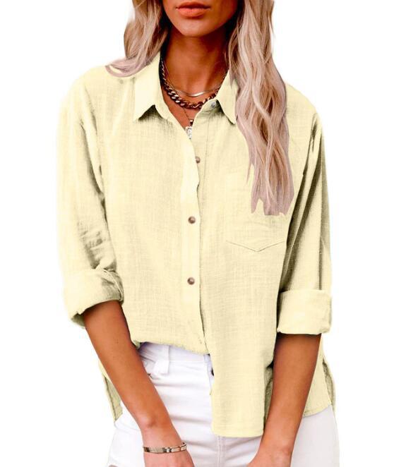 Women's Casual Linen Blouse with Short Sleeves and Button Details Mune