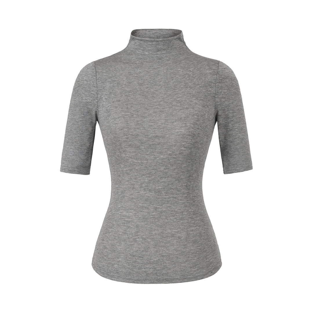 Women's Fitted Stand Collar Shirt with Half-Length Sleeves Mune Fashion