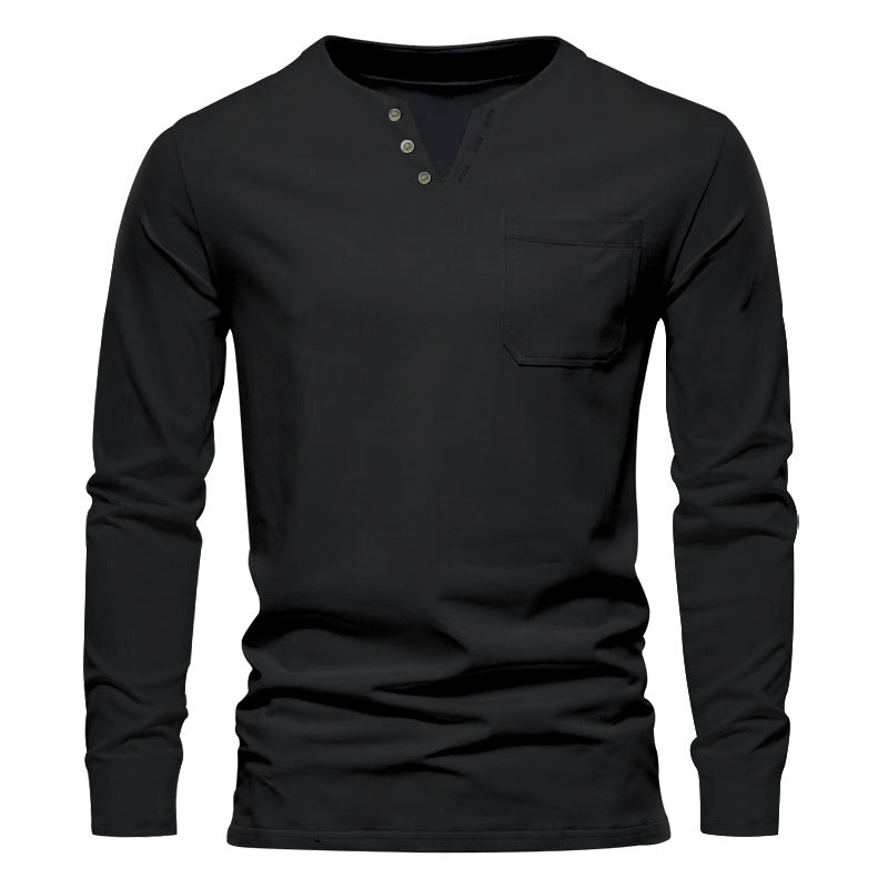 Men's modern Henley long sleeve shirt with asymmetric button placket and chest pocket Mune Fashion