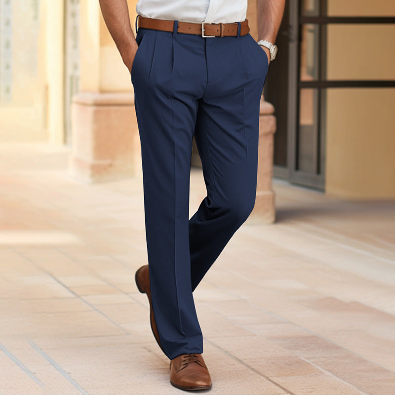 Men's Elegant Pleated Trouser with Straight Leg and Pressed Fold Mune Fashion