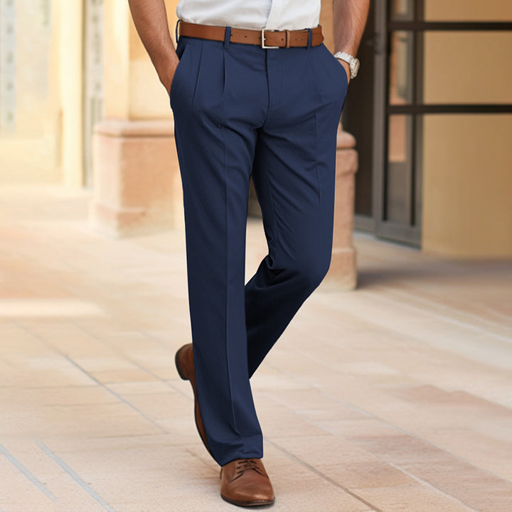 Men's Elegant Pleated Trouser with Straight Leg and Pressed Fold Mune Fashion