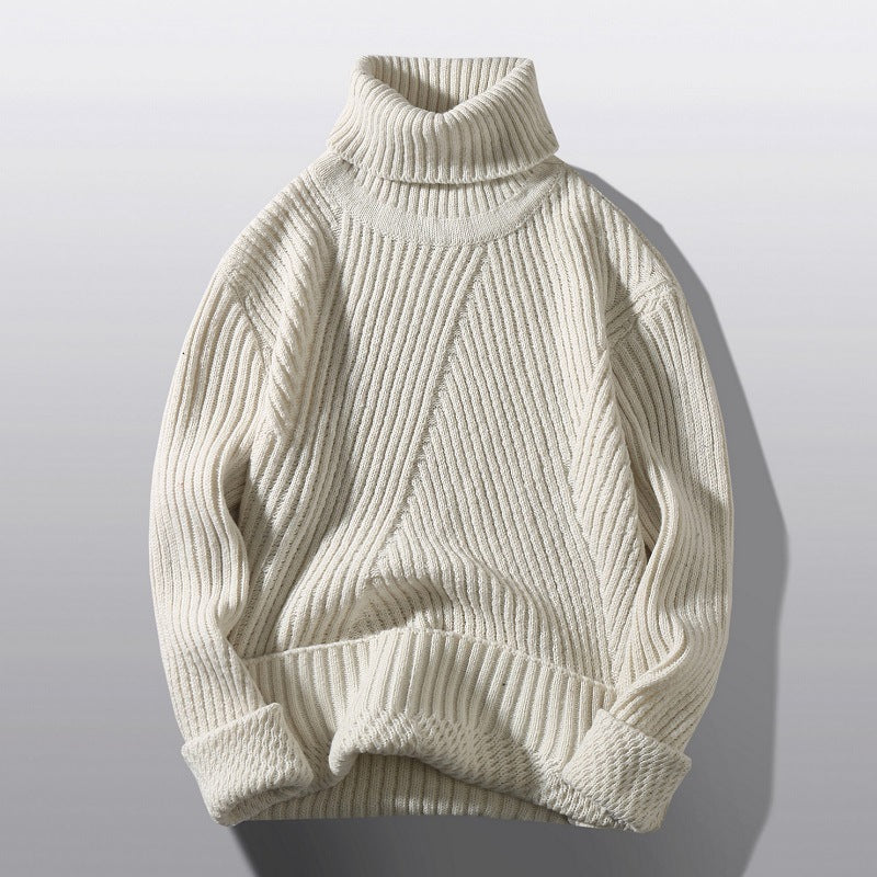 Men's structured turtleneck sweater with diagonal rib texture and slim fit Mune Fashion