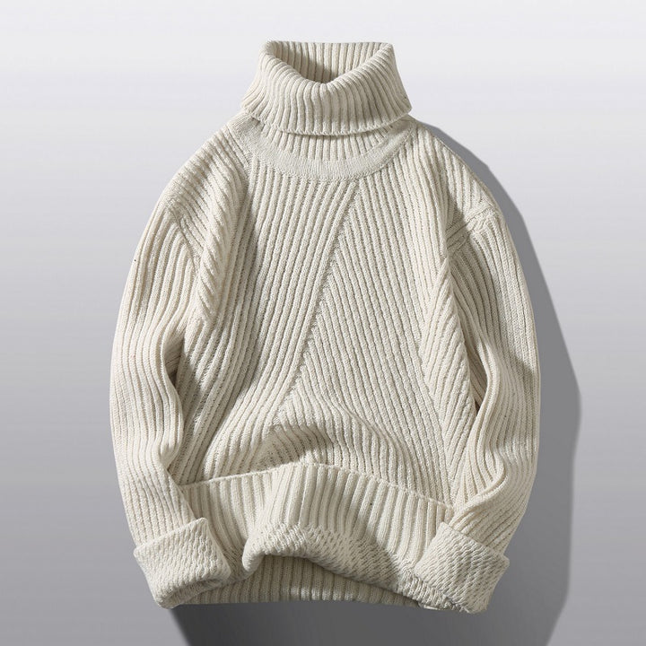 Men's structured turtleneck sweater with diagonal rib texture and slim fit Mune Fashion