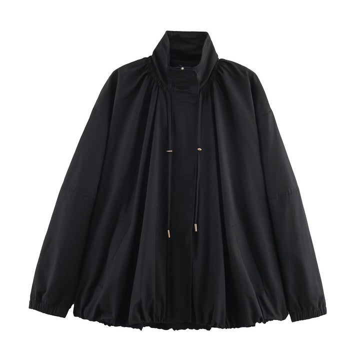 Women's Loose-Fitting Transitional Jacket with Drawstring Collar and Balloon-Shaped Hem Mune Fashion