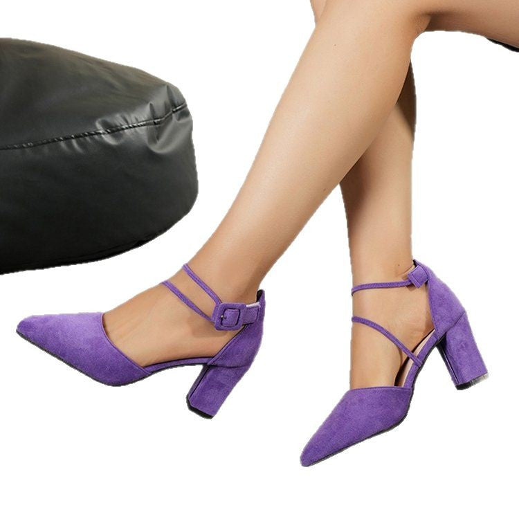 Ladies Elegant lace Strap Pumps with curved block heel and double ankle strap Mune Fashion