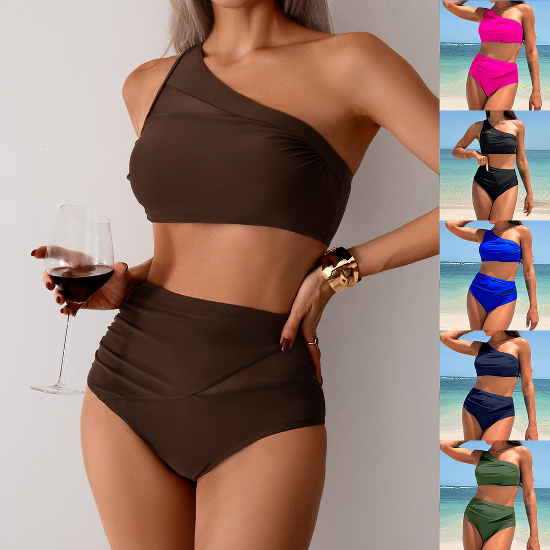 Women's Sporty Bikini Set with Asymmetrical Top and High Cut Mune Fashion