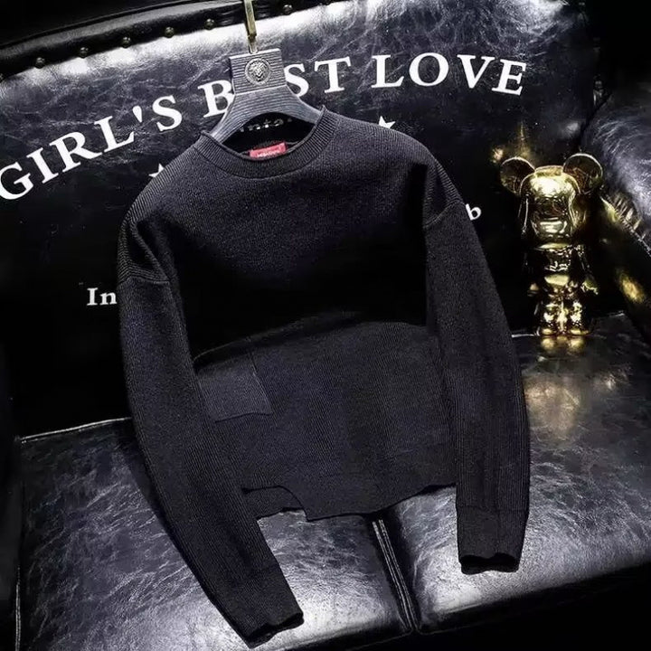Women's short-cut knitted sweater with irregular hem and round neckline Mune Fashion