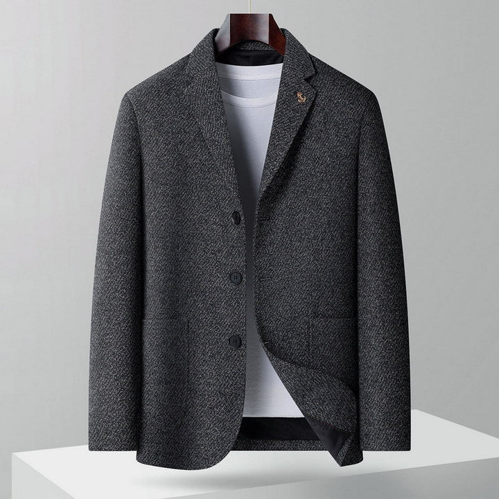 Men's Wool Blend Blazer with Herringbone Structure, Light Thermal Insulation and Patch Pockets Mune Fashion