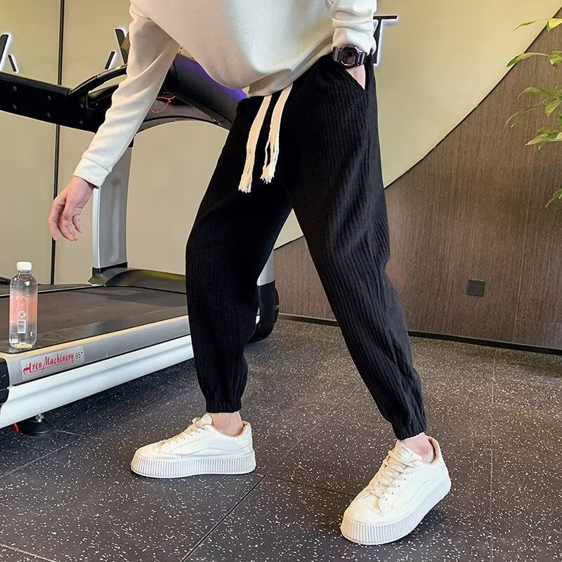 Men's Ribbed Relaxed Jogging Pants with Drawstring, Side Pockets and Elastic Hem Mune Fashion
