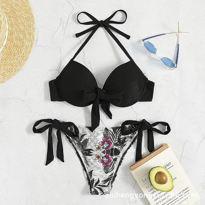 Women's bikini with knot-shaped top and floral bottom Mune Fashion