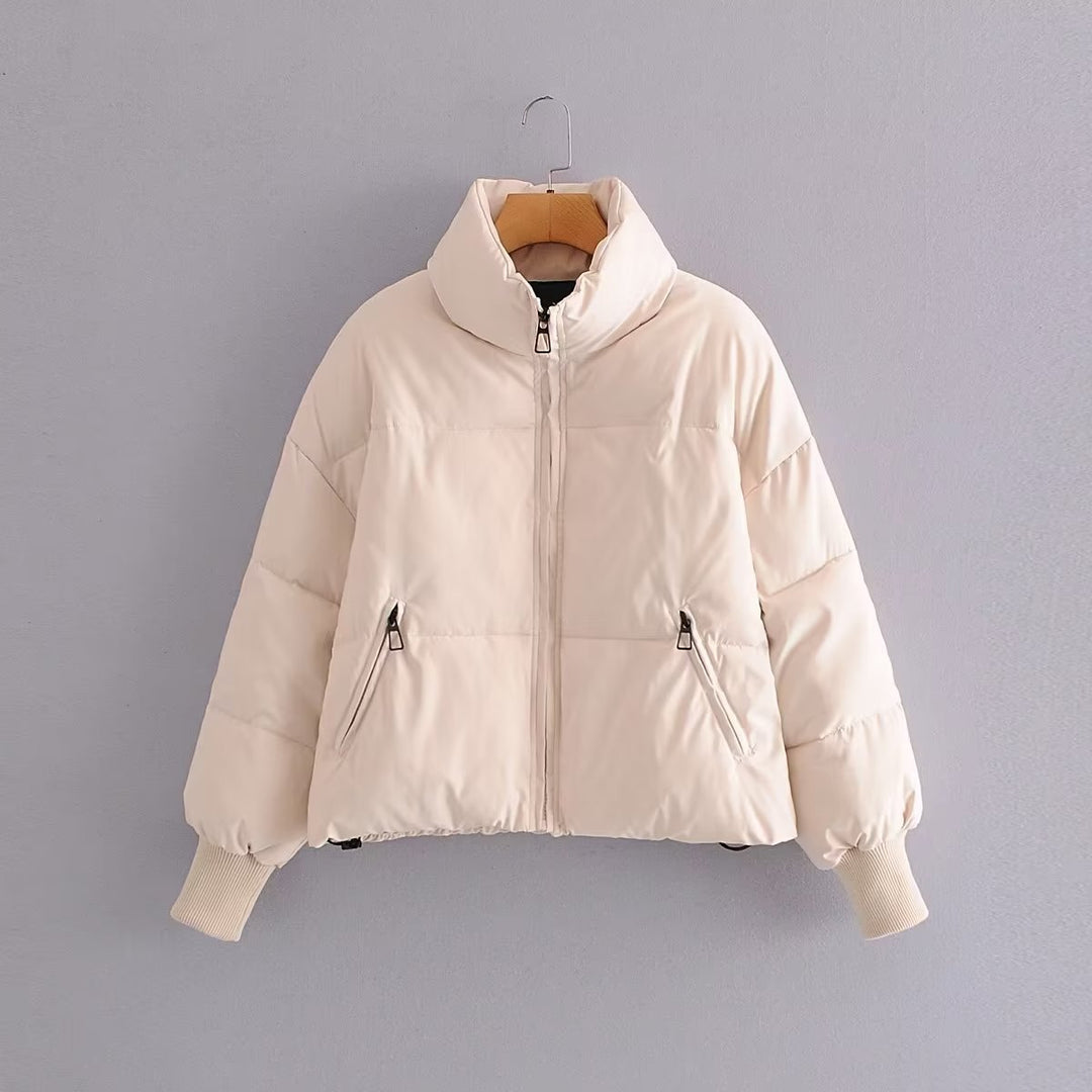 Women's Short Quilted Puffer with High Standing Collar and Ribbed Cuffs Mune Fashion