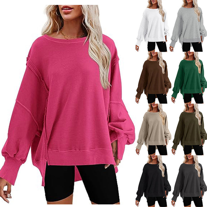 Women's Oversized Sweatshirt with Balloon Sleeves, Side Slits and Raw Edges Mune Fashion
