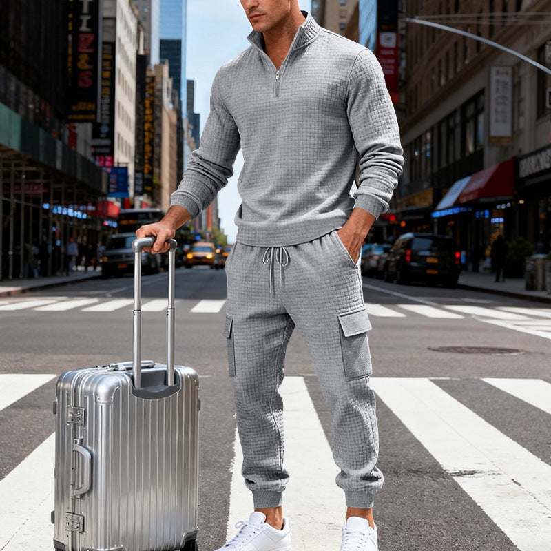 Men's nan cargo jogger suit with half zipper, structured waffle knit look and elastic waistband Mune Fashion