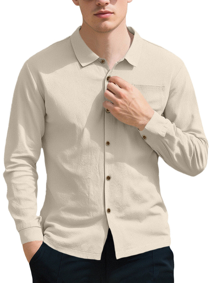 Men's breathable structured business shirt with breast pocket wooden button placket and ergonomic shoulder fit Mune Fashion