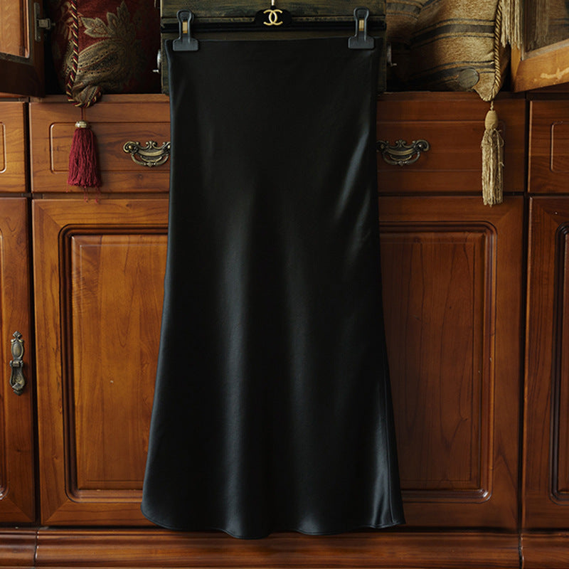 Women Elegant Satin Midi Skirt Mune Fashion