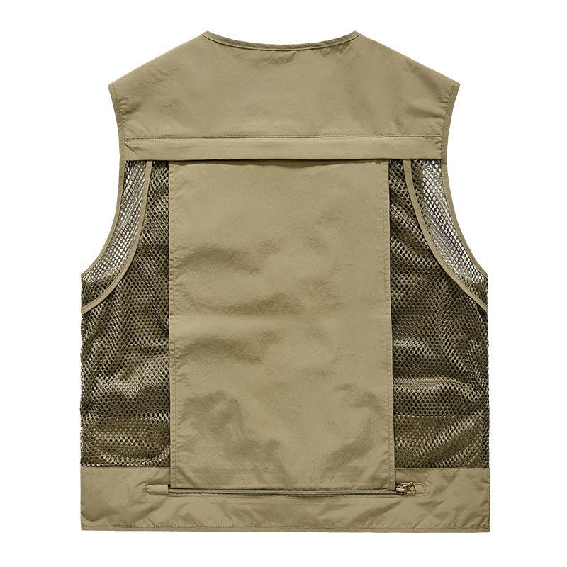 Unisex Multi-pocket Utility Vest with Mesh Inserts and Front Zipper Mune Fashion