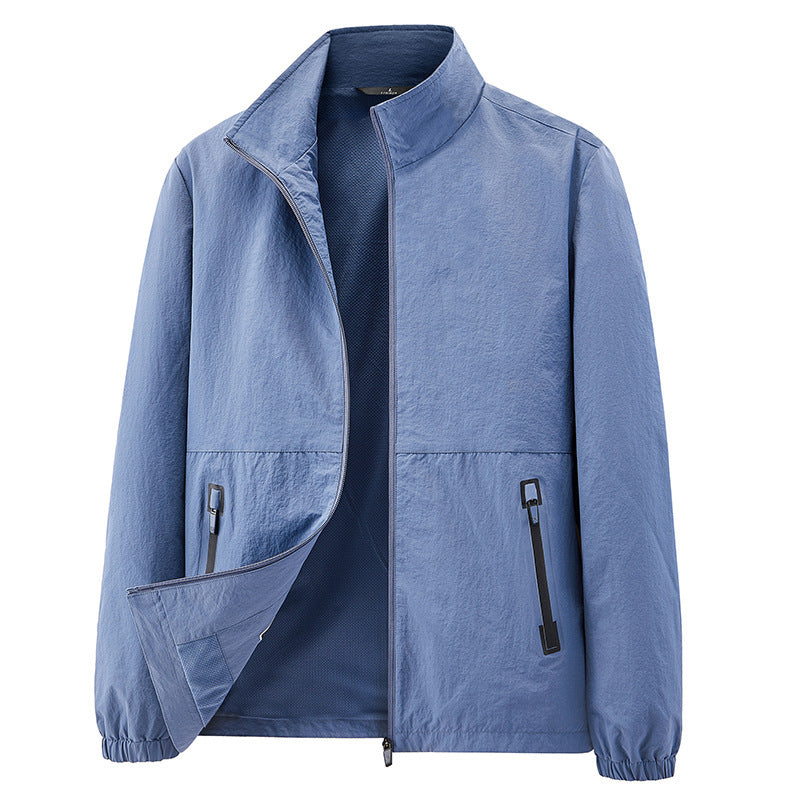 Men's minimalist functional jacket with stand-up collar, breathable mesh lining, and water-repellent zippers Mune Fashion