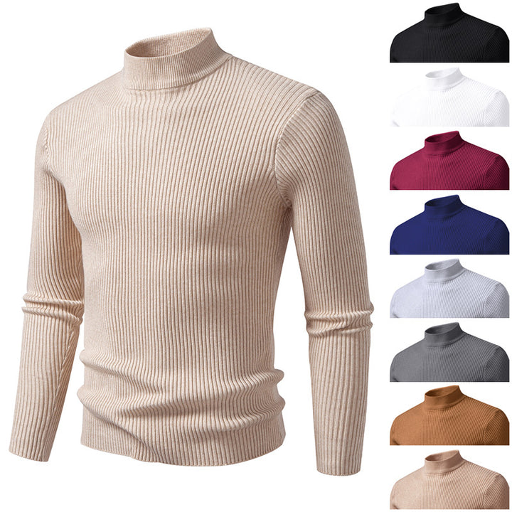 Men's ribbed mock neck pullover narrow fit thermal fine knit Mune Fashion