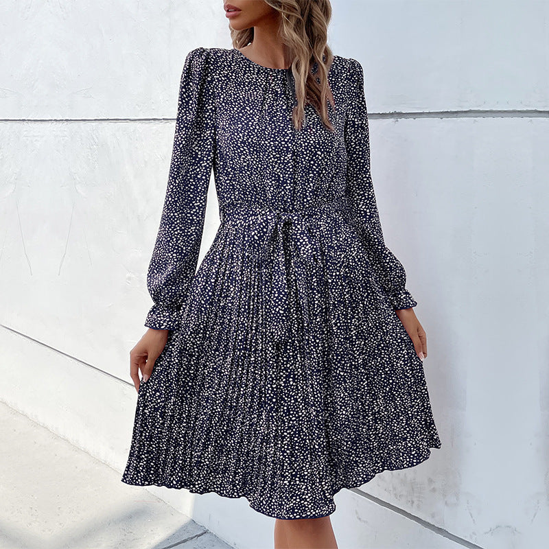 Women's Midi Dress with Waist Belt and Dots Mune Fashion