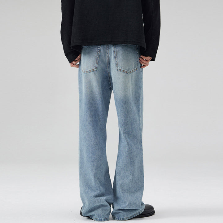 Men's Lightly Washed Ultra Wide Denim Marlene Trousers with Floor-Length Hem Mune Fashion