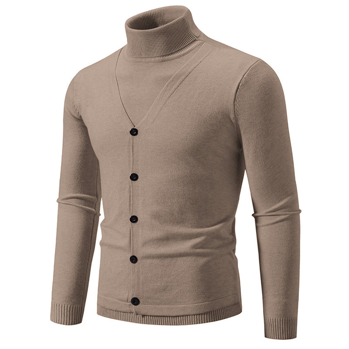 Men's Fine Turtleneck Sweater with Decorative Button Placket and Slim Silhouette Mune Fashion