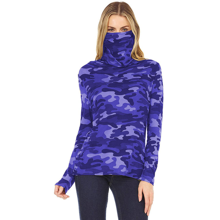 Women's camouflage jersey long sleeve with integrated tube collar Mune Fashion