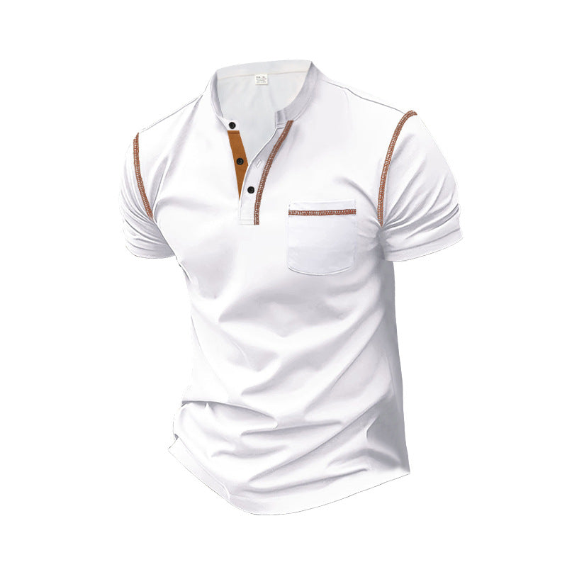 Men's short-sleeve polo in Henley style with stand-up collar, chest pocket and contrast stitching Mune Fashion