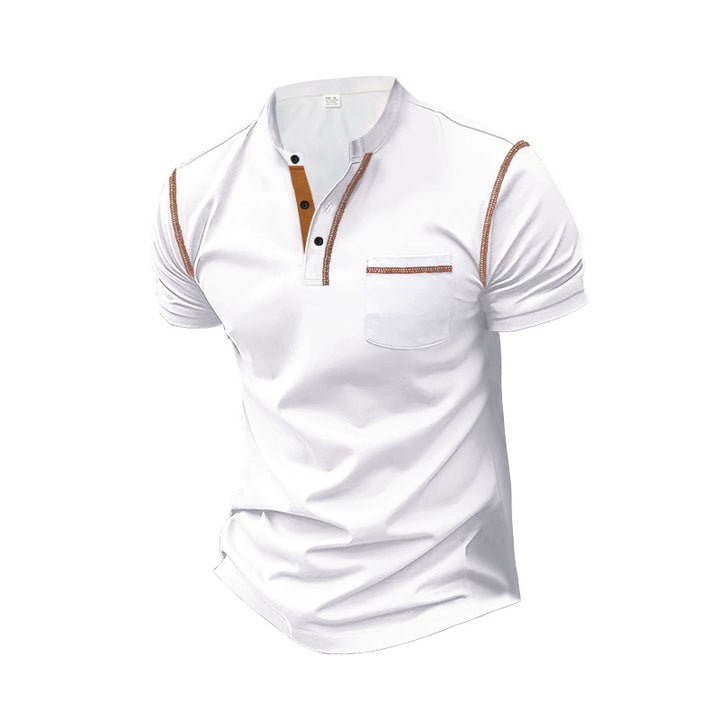 Men's short-sleeve polo in Henley style with stand-up collar, chest pocket and contrast stitching Mune Fashion